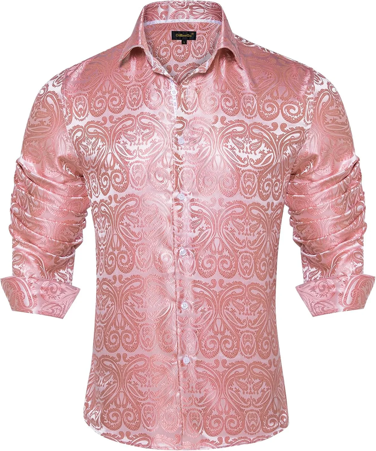 DiBanGu Mens Shirt, Paisley Floral Dress Shirt Long Sleeve with Collar Pin Brooch