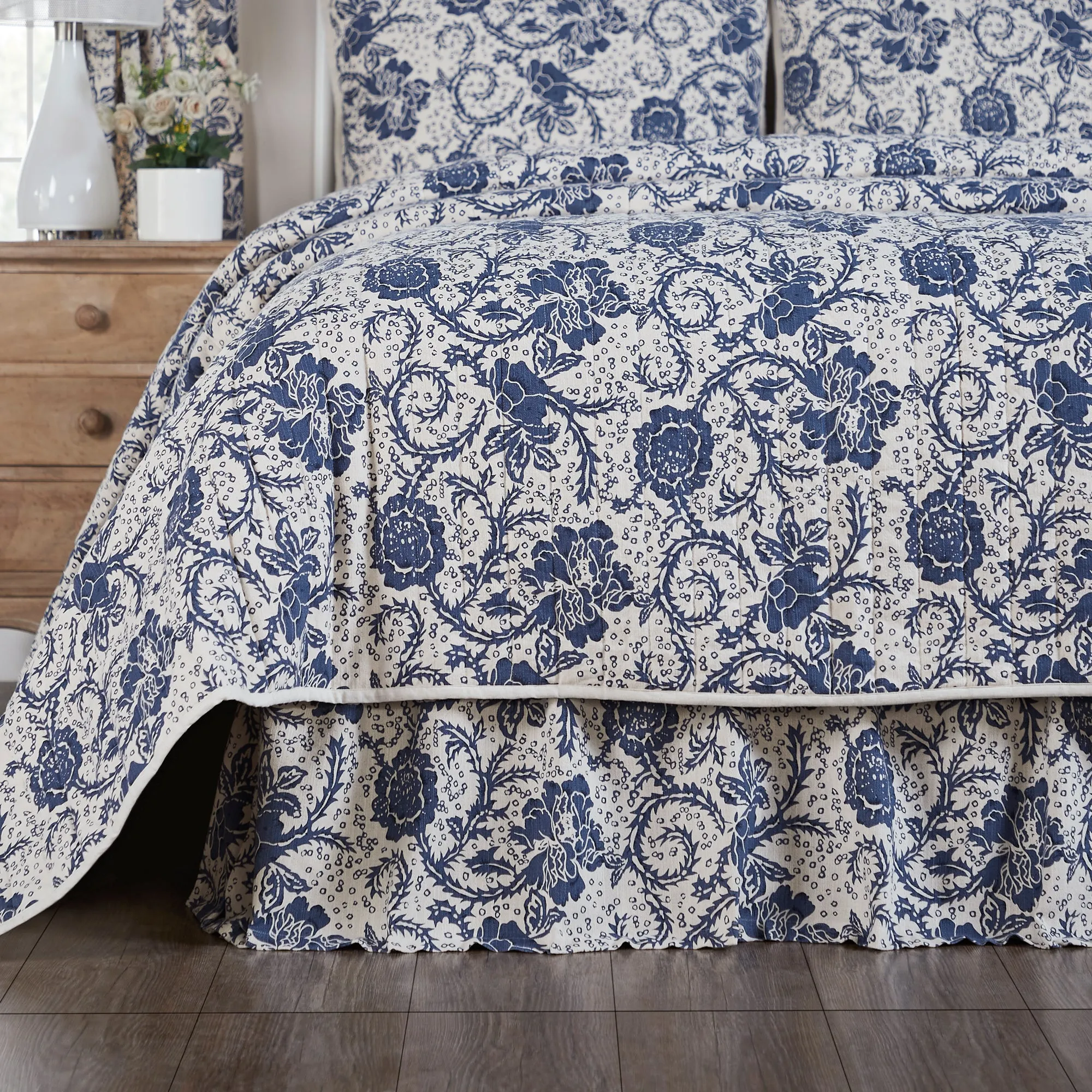 Dorset Navy Floral Bed Skirt