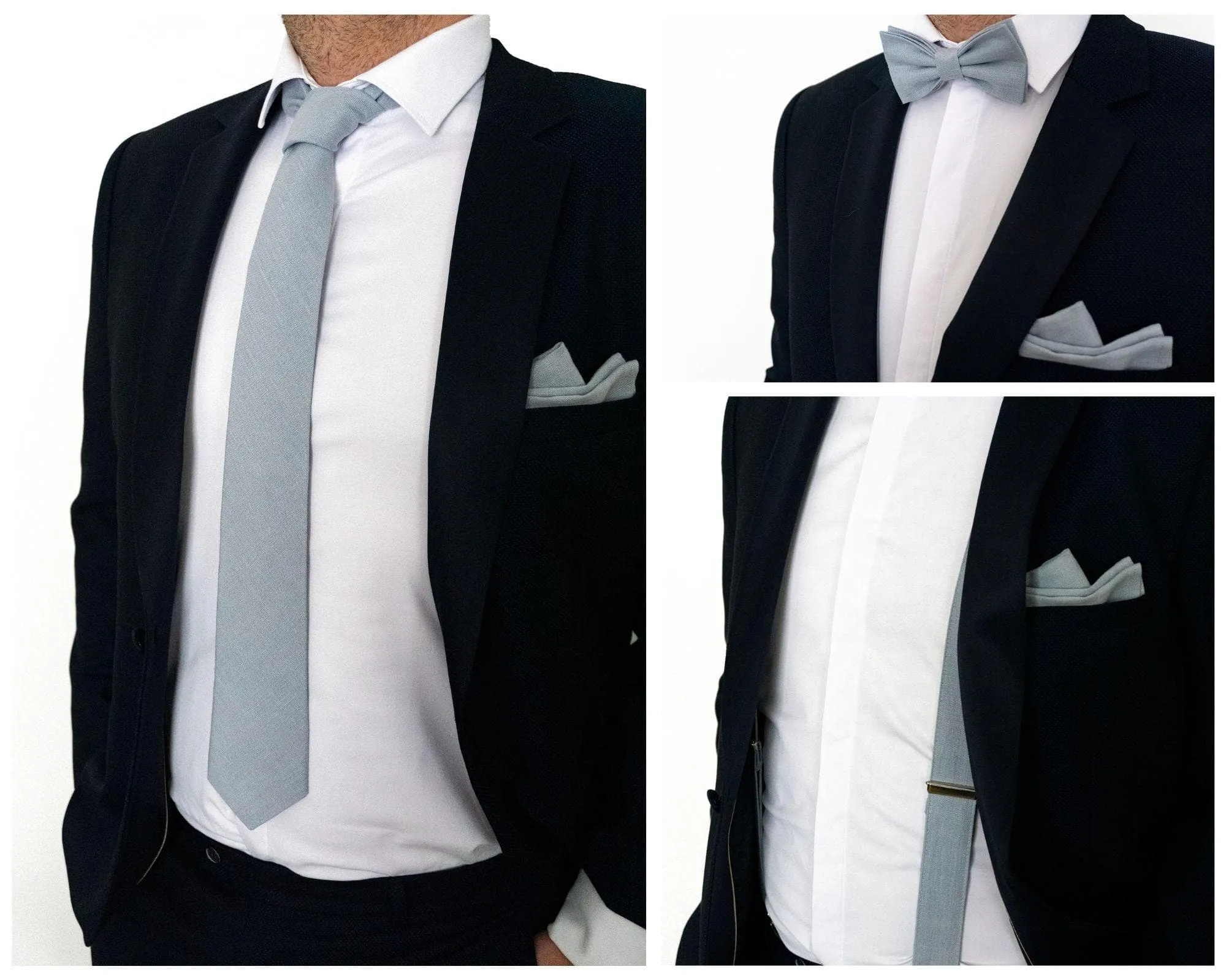 Dusty Blue Bow Tie and Suspenders Set for Boys and Adults