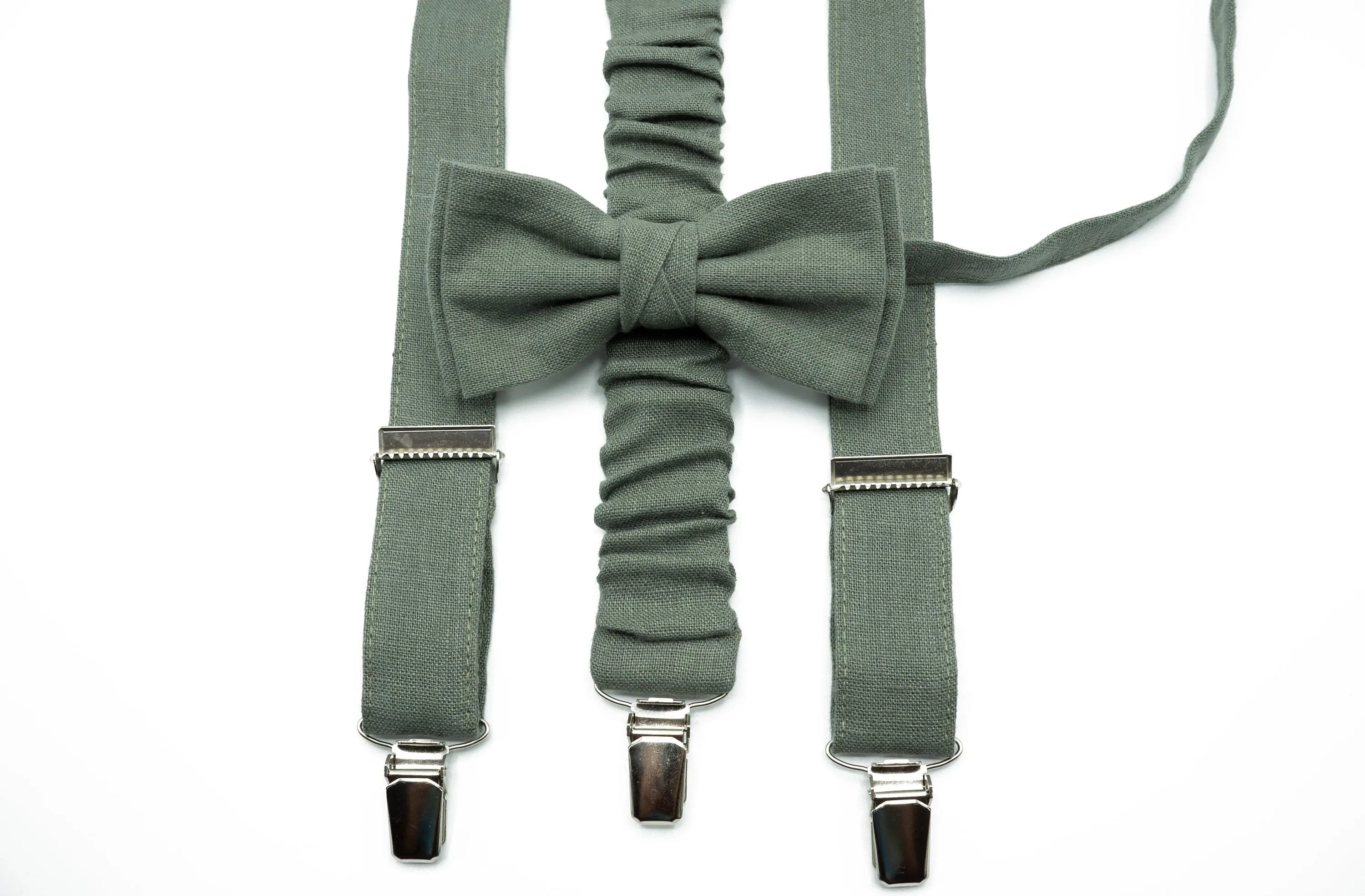 Eucalyptus Bow Tie and Suspender Set - Sage Green Groomsmen Bow Tie - Ideal for Weddings, For Men and Boys