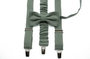 Eucalyptus Bow Tie and Suspender Set - Sage Green Groomsmen Bow Tie - Ideal for Weddings, For Men and Boys
