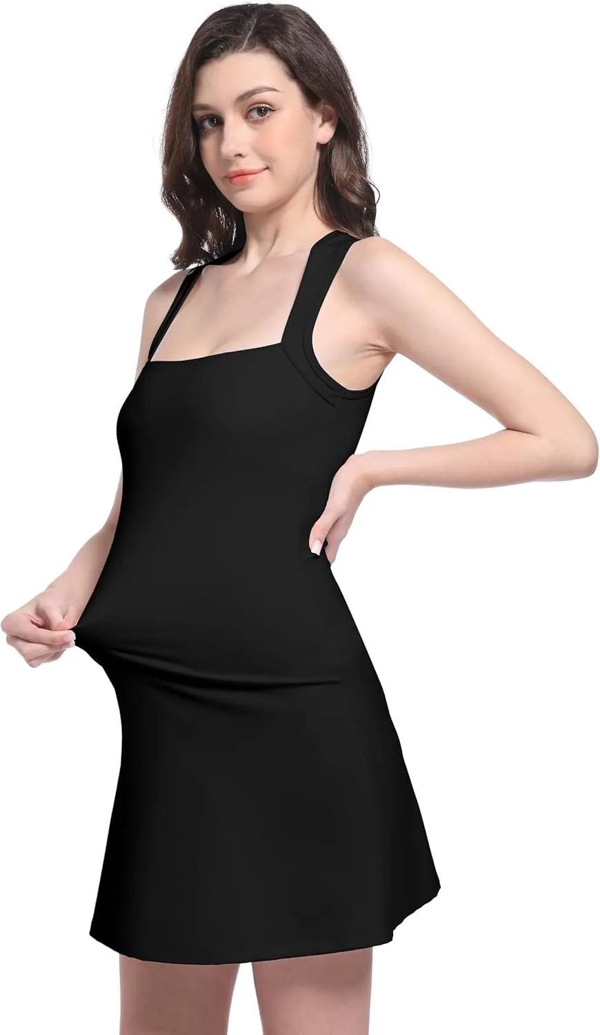 Foucome Maternity Tennis Dress Square Neck Athletic Dress Sleeveless Tank Dress Stretch A-line Mini Dresses