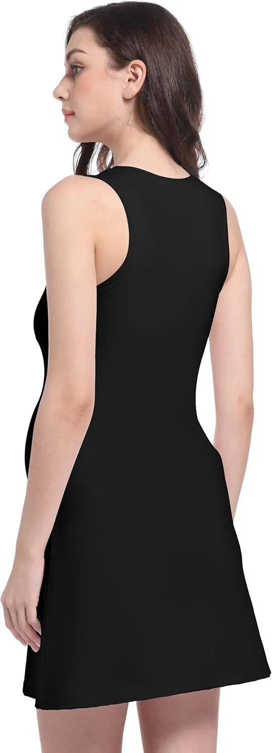 Foucome Maternity Tennis Dress Square Neck Athletic Dress Sleeveless Tank Dress Stretch A-line Mini Dresses
