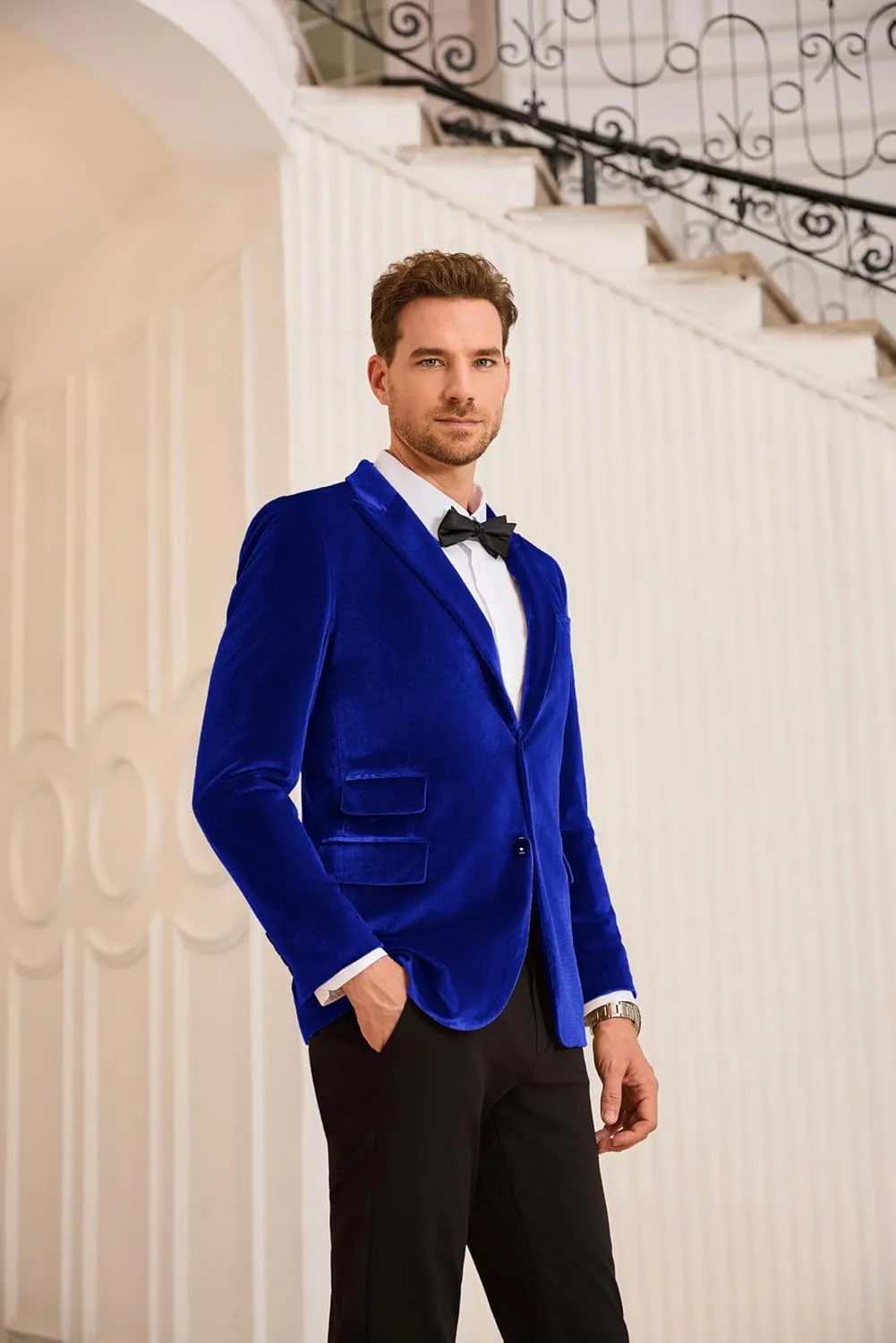 GRACE KARIN Mens Velvet Blazer Two Button Slim Fit Suit Jacket Sports Coats for Men Prom Wedding Dinner Party