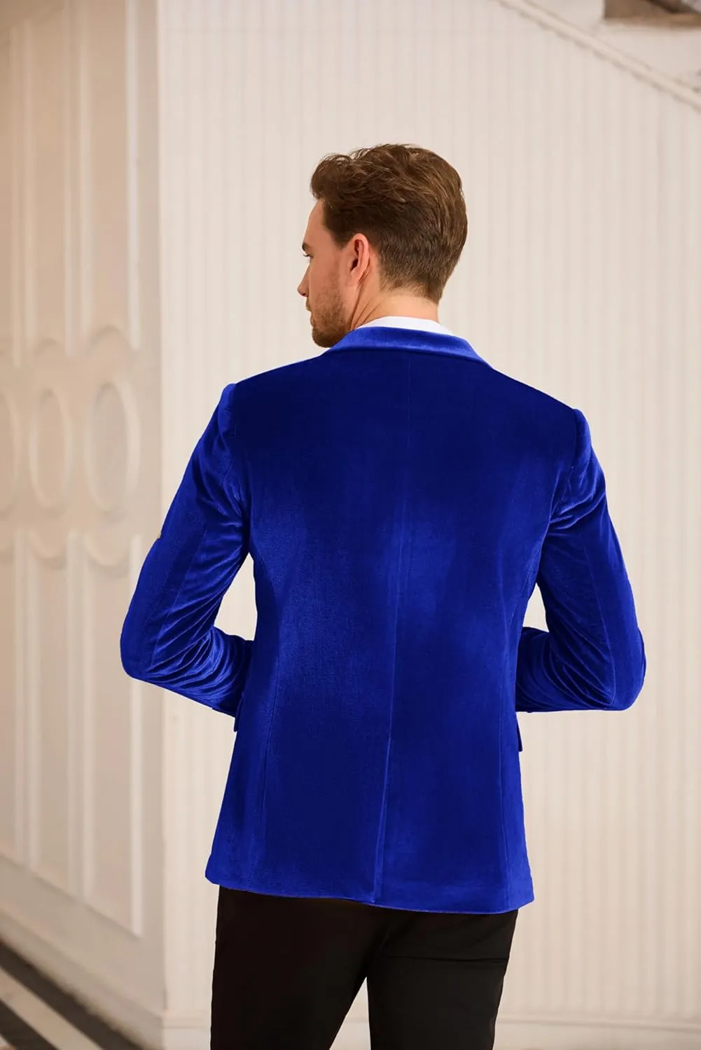GRACE KARIN Mens Velvet Blazer Two Button Slim Fit Suit Jacket Sports Coats for Men Prom Wedding Dinner Party