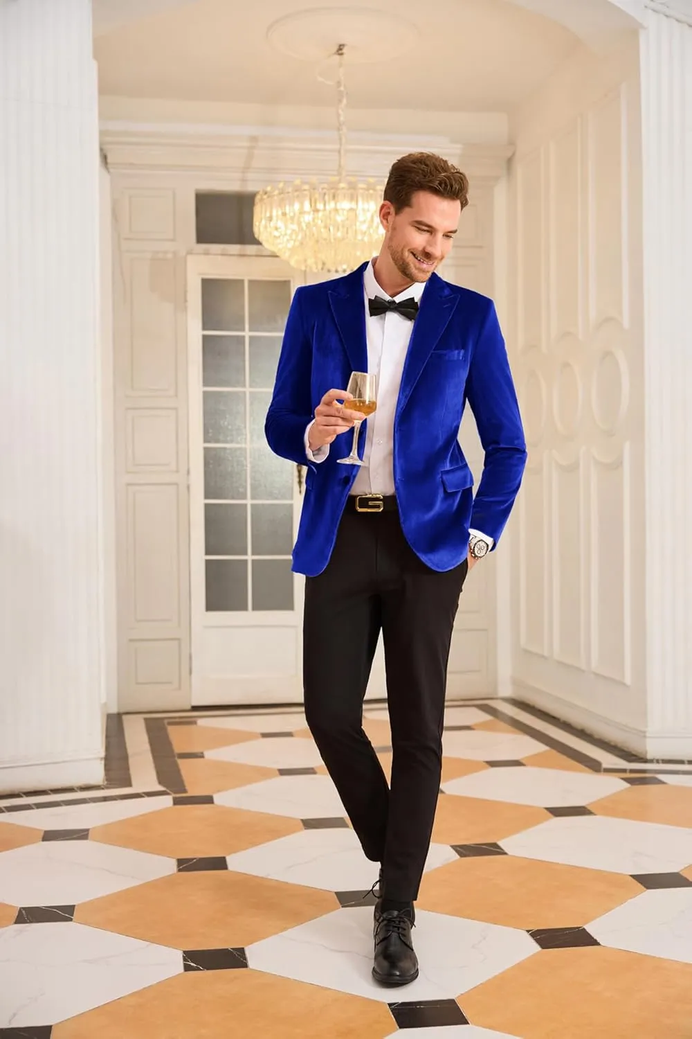GRACE KARIN Mens Velvet Blazer Two Button Slim Fit Suit Jacket Sports Coats for Men Prom Wedding Dinner Party