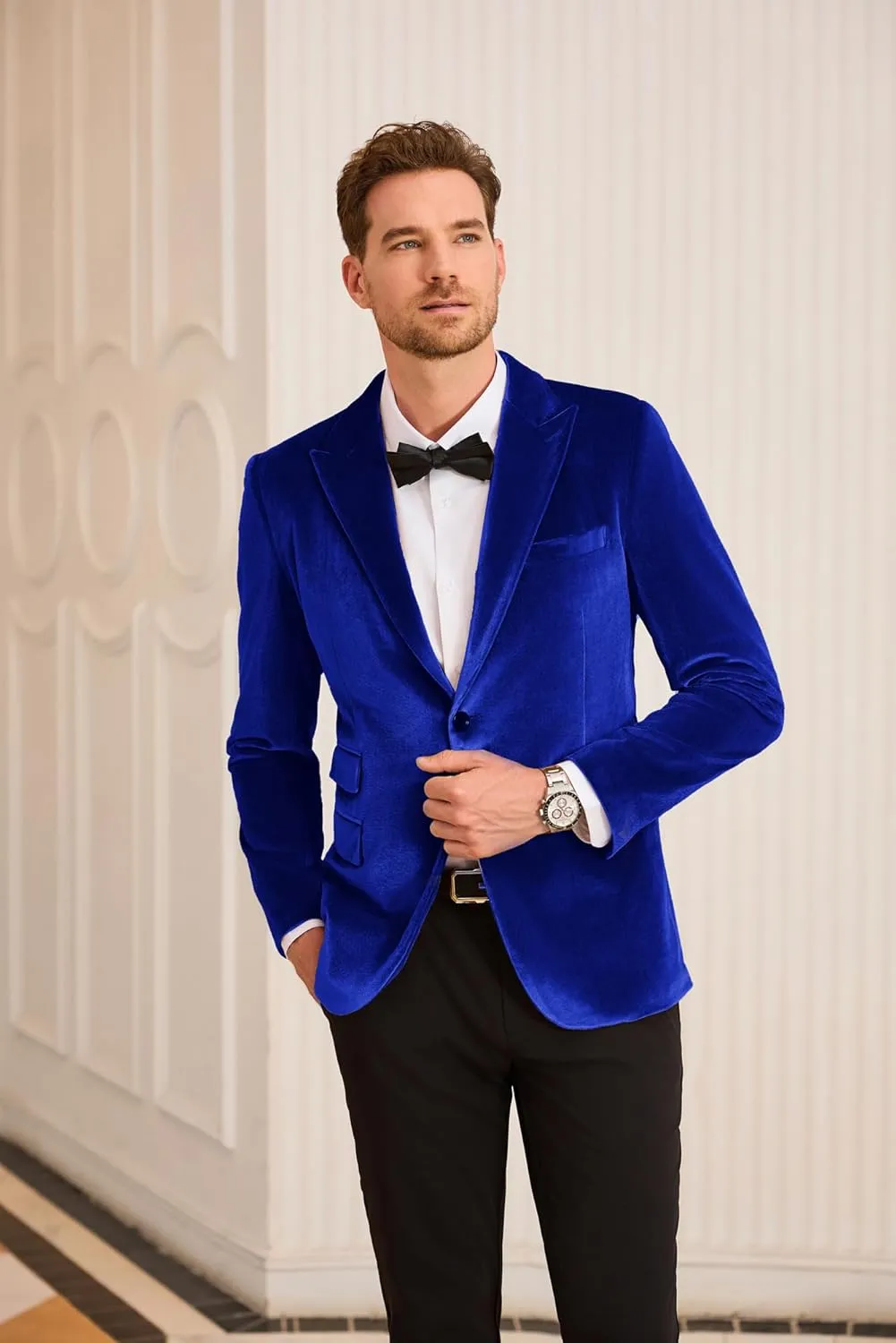 GRACE KARIN Mens Velvet Blazer Two Button Slim Fit Suit Jacket Sports Coats for Men Prom Wedding Dinner Party