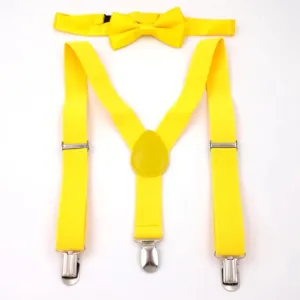 Great Gatsby 1920's Flapper Newsboy Gangster Men's Suspenders with Bow Tie Set - Yellow
