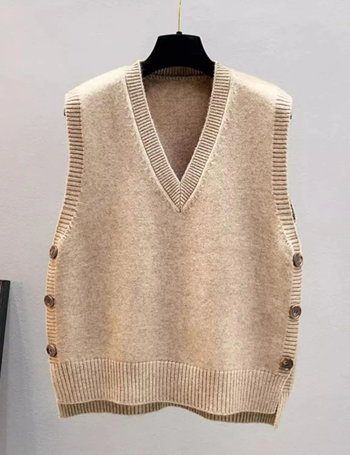 HangNiFang Womens Sweater Vest Sleeveless V Neck Trendy Side Button Down Knit Vest Outfits