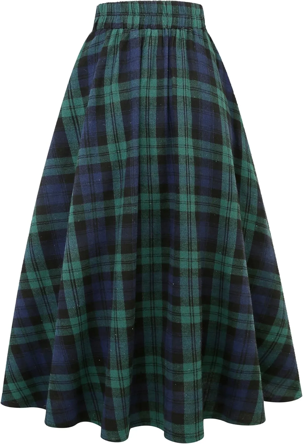 IDEALSANXUN Womens Plaid Skirts Fall Winter High Waisted A Line Long Pleated Maxi Skirt with Pockets