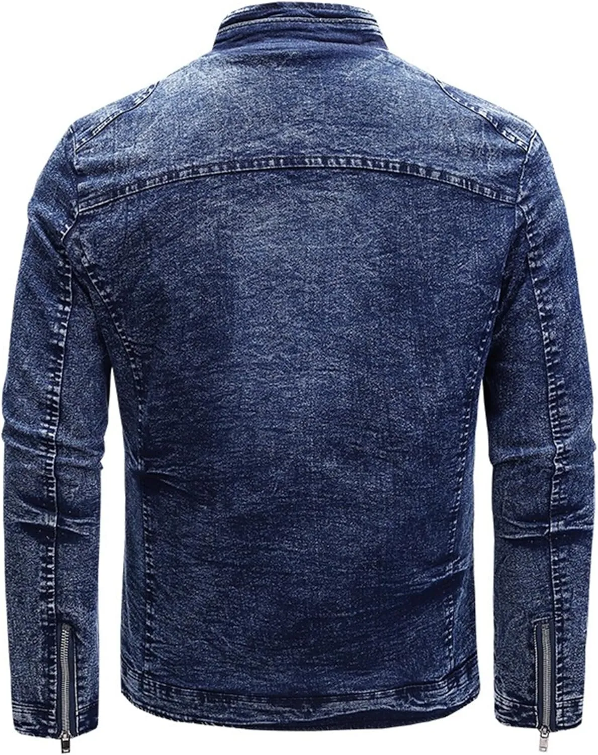 JEKE-DG Men's Stand Collar Vintage Casual Jean Jacket Slim Fit Lined Trucker Denim Jacket Full Zip Classic Biker Jackets