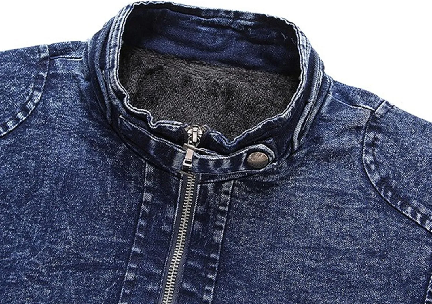 JEKE-DG Men's Stand Collar Vintage Casual Jean Jacket Slim Fit Lined Trucker Denim Jacket Full Zip Classic Biker Jackets