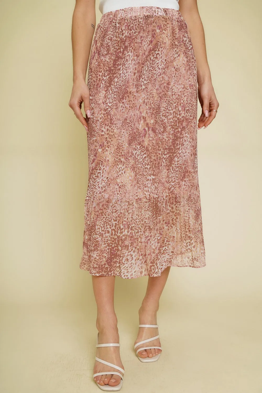 Leopard Print Pleated Flowy Skirt