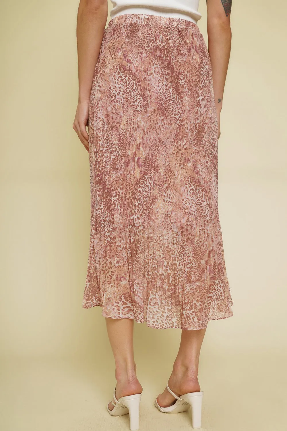 Leopard Print Pleated Flowy Skirt