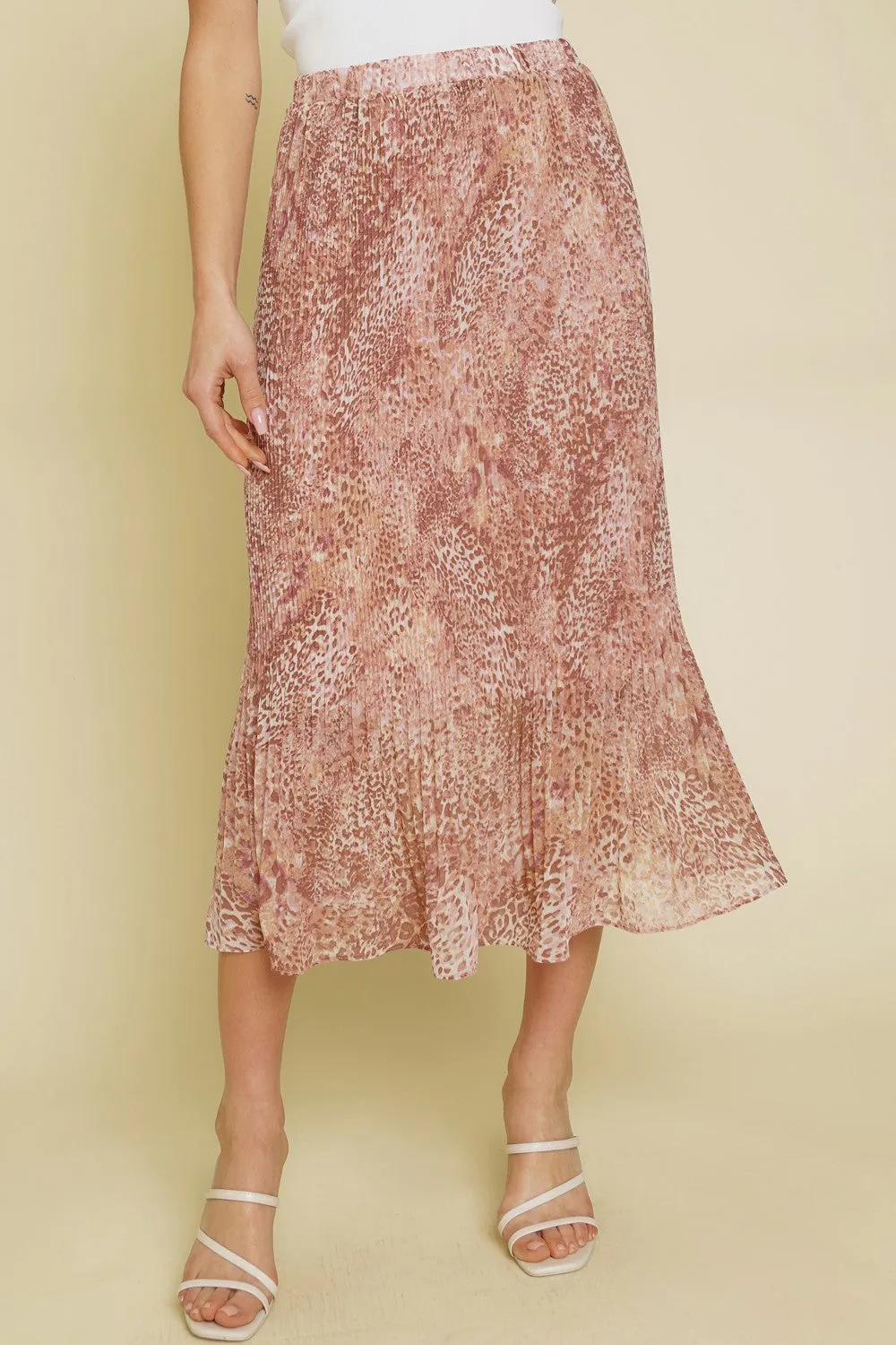Leopard Print Pleated Flowy Skirt