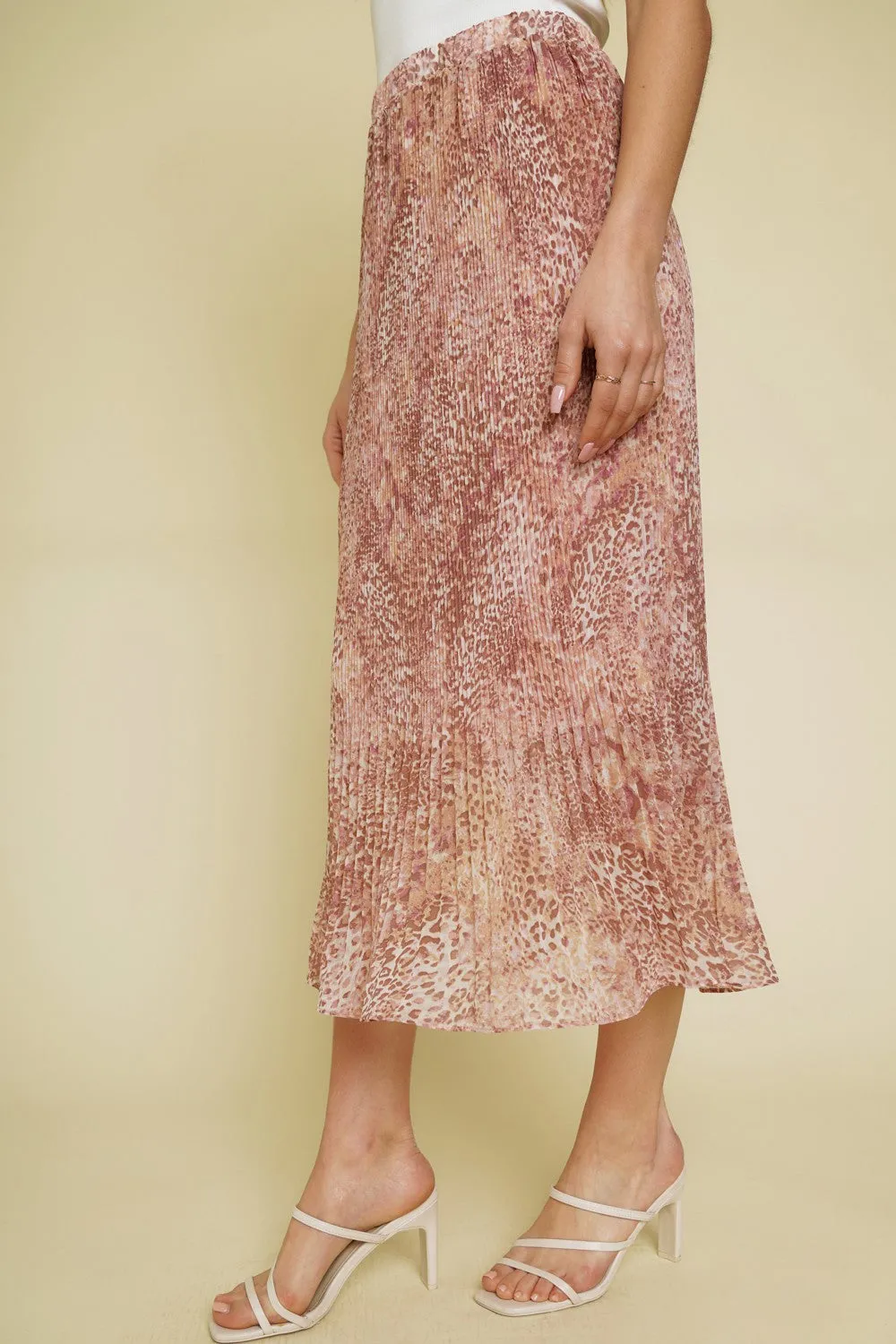 Leopard Print Pleated Flowy Skirt