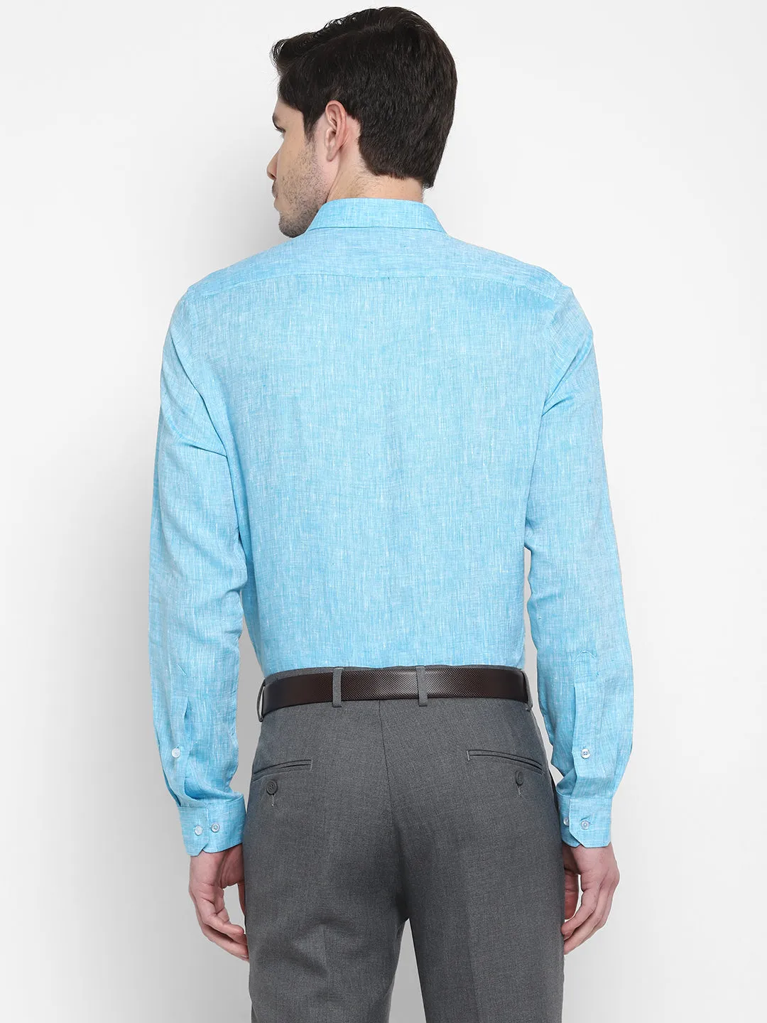 Light Blue Linen Solid Slim Fit Shirt