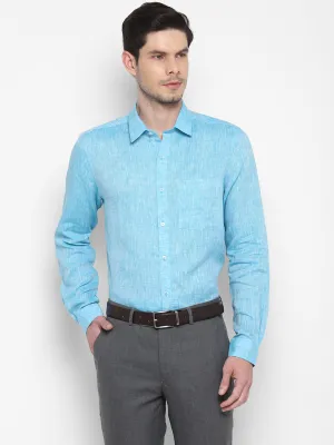 Light Blue Linen Solid Slim Fit Shirt