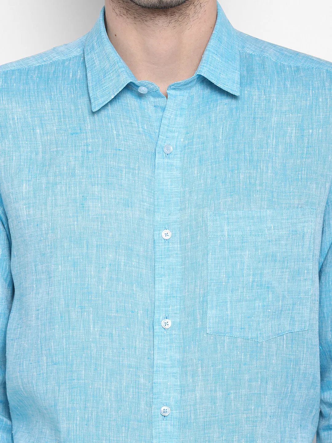 Light Blue Linen Solid Slim Fit Shirt