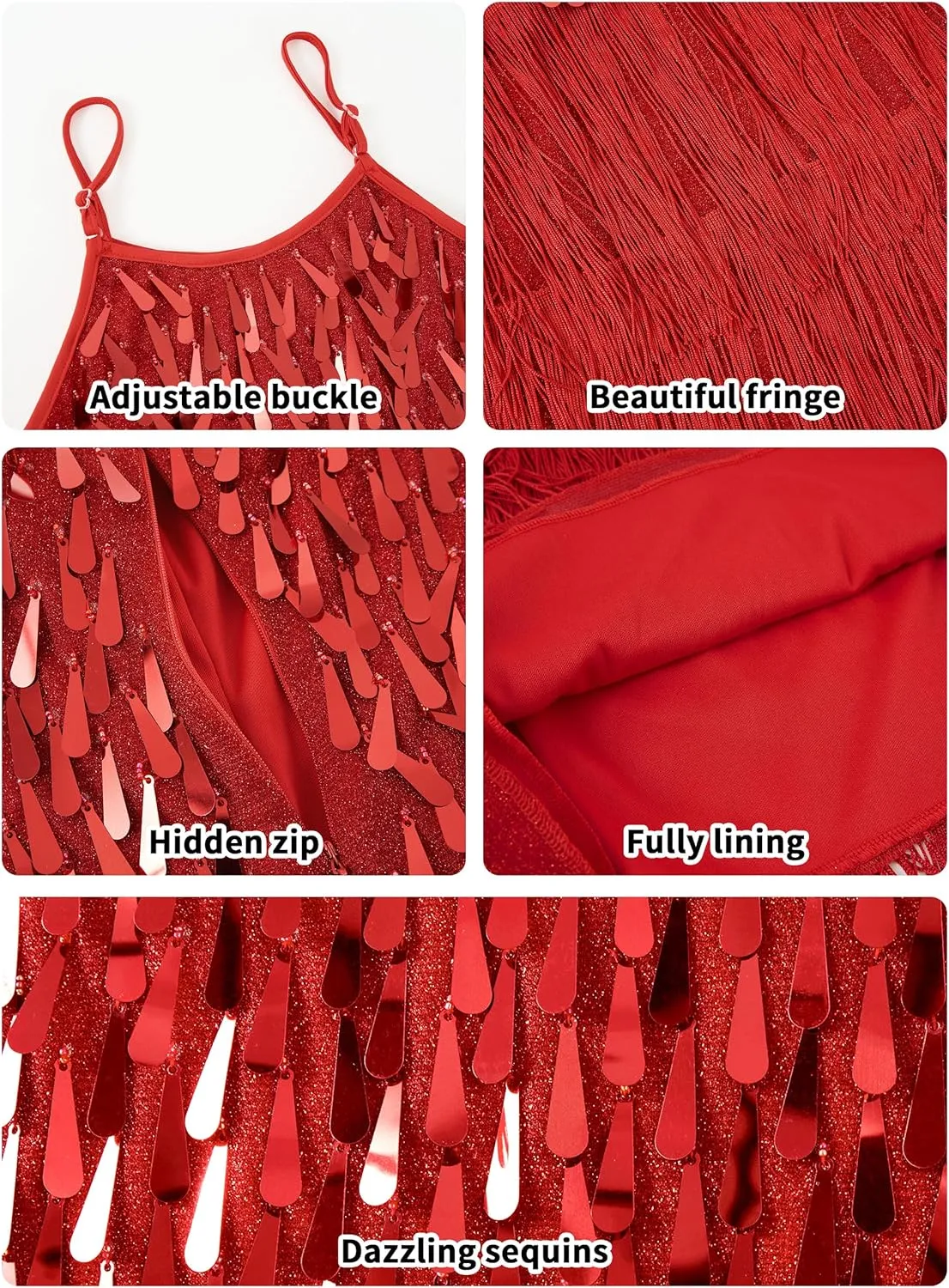 LOLANTA 2Pcs Girls Sequin Fringe Dress, Salsa Cha Cha Tassel Latin Dance Dress & Shorts, Adjustable Spaghetti Strap 5-13 Yrs