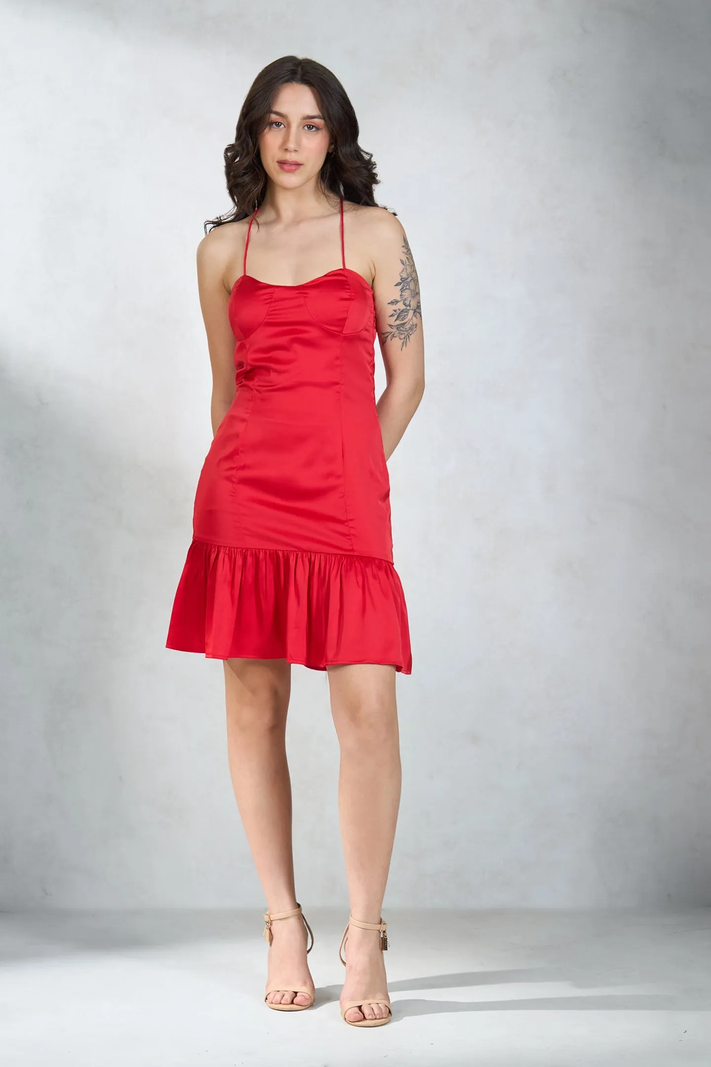 Marilyn|Halter Neck Satin Dress