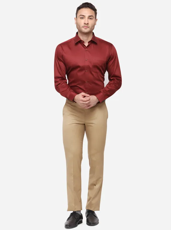 Maroon Solid Slim Fit Formal Shirt | Metal