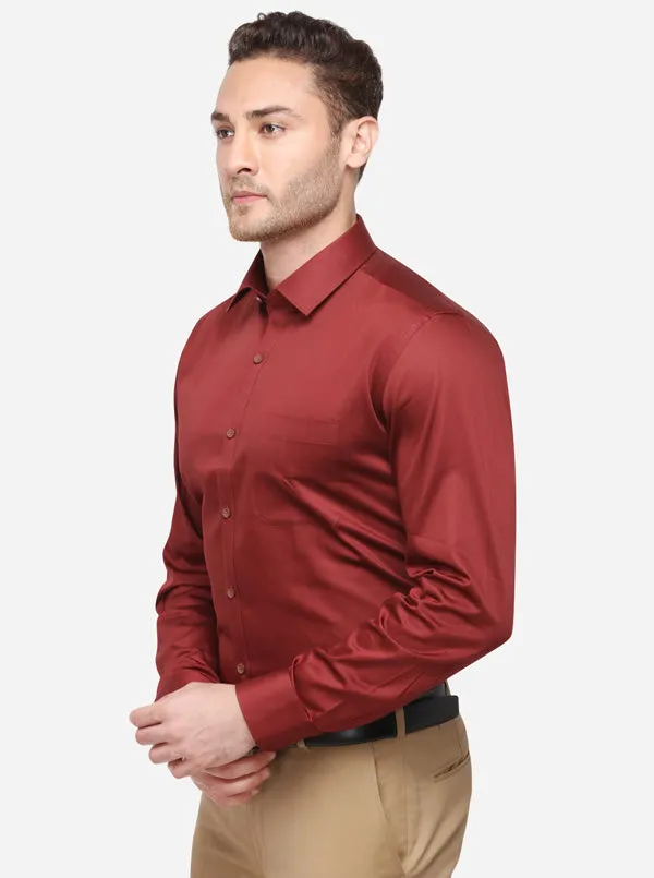 Maroon Solid Slim Fit Formal Shirt | Metal