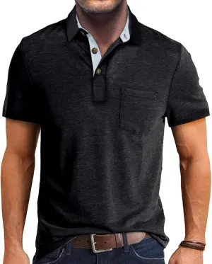 Men Polo Shirt Short Sleeve Casual Classic Cotton Summer Collar Shirts Button Solid Color Basic Polo T Shirt with Pocket