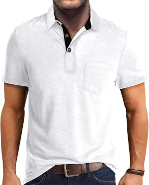 Men Polo Shirt Short Sleeve Casual Classic Cotton Summer Collar Shirts Button Solid Color Basic Polo T Shirt with Pocket