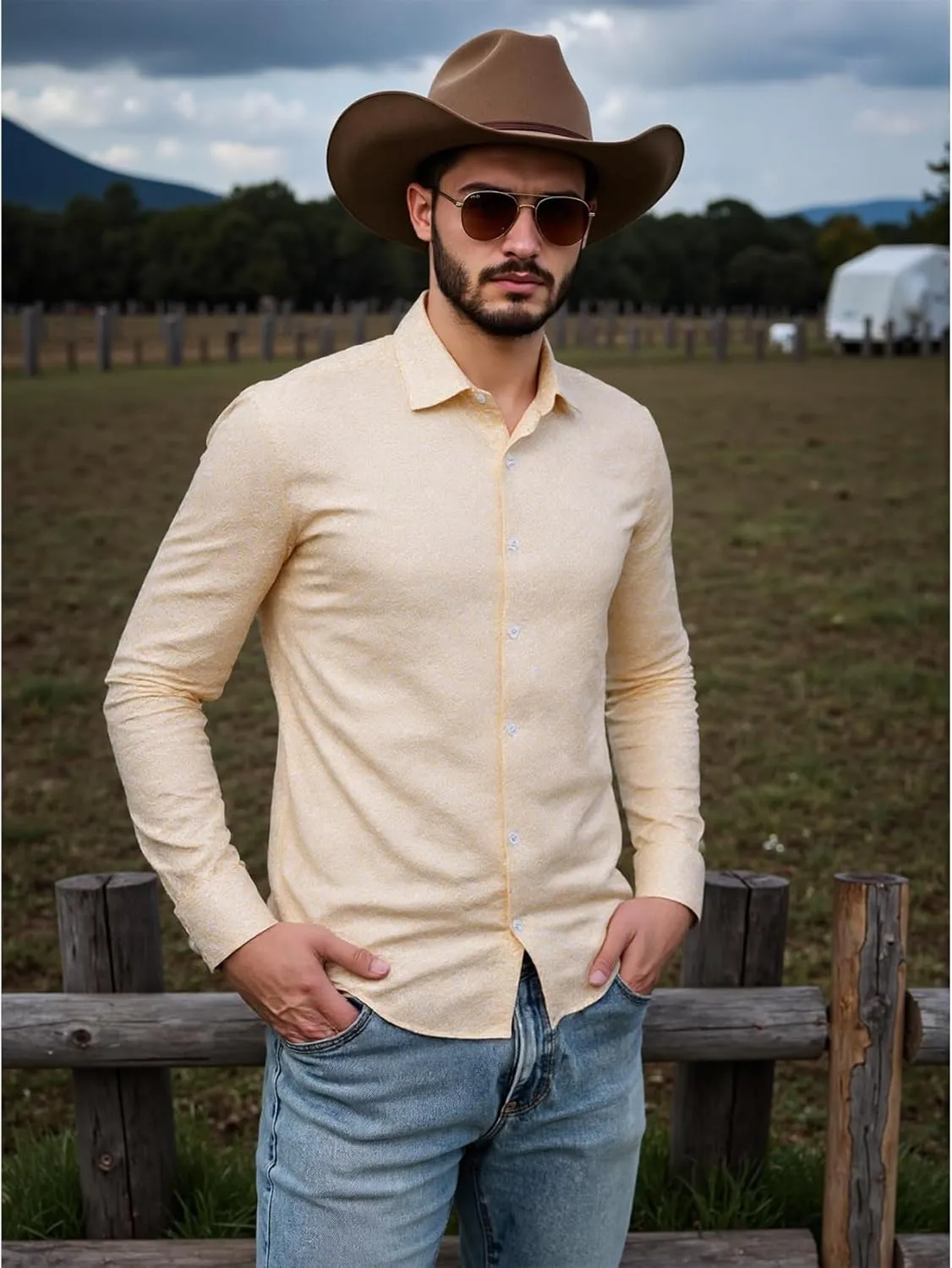 Mens Dress Shirt Silk Long Sleeve Button Up Shirts Retro Floral Tuxedo Shirts for Wedding Party Events