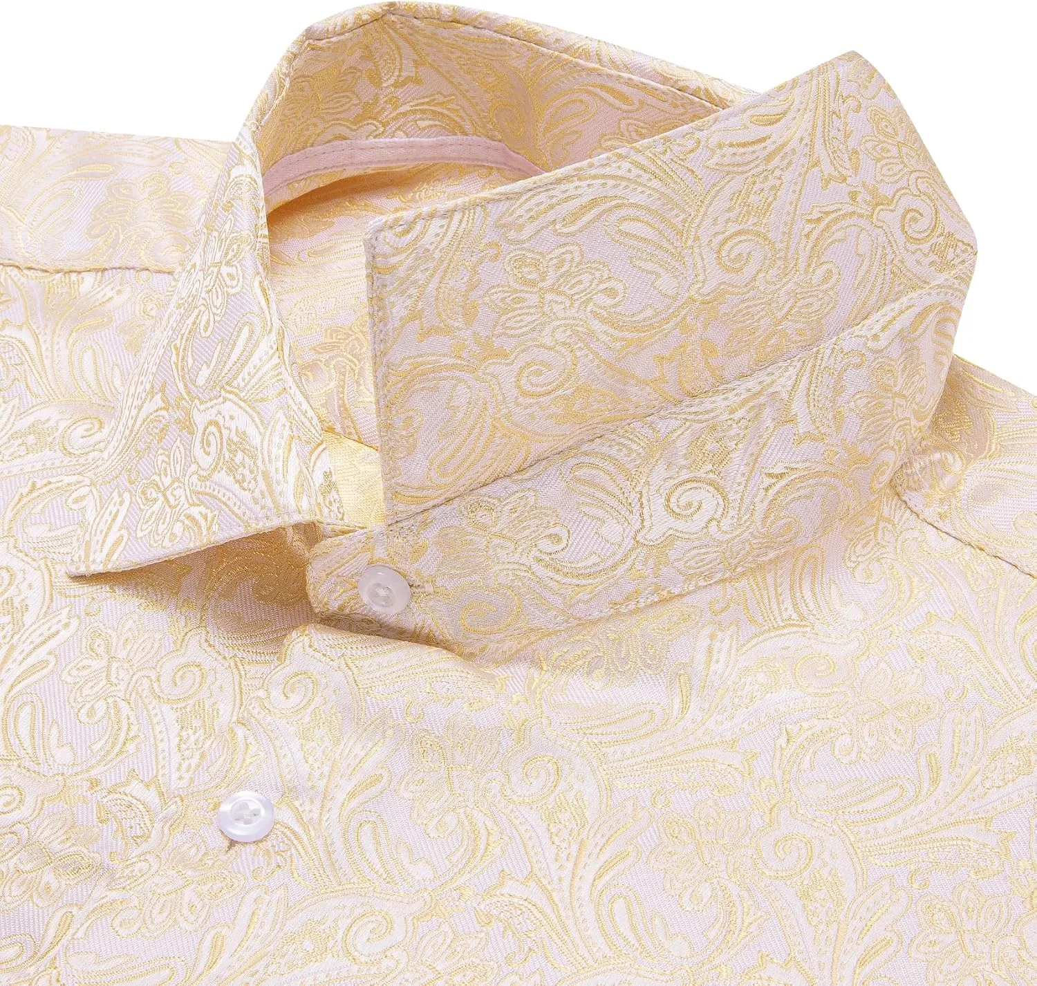 Mens Dress Shirt Silk Long Sleeve Button Up Shirts Retro Floral Tuxedo Shirts for Wedding Party Events