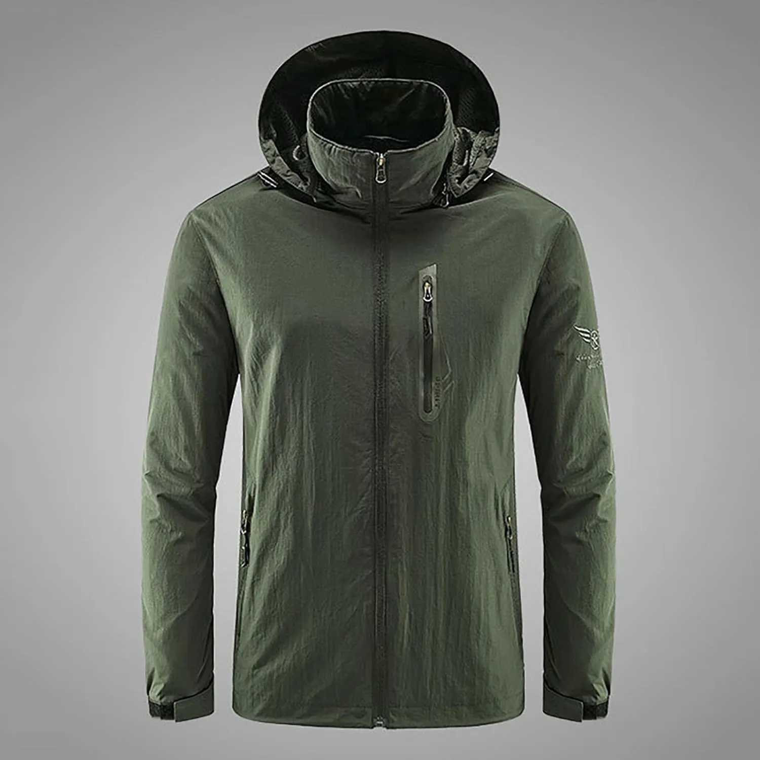 Mens Hooded Trench Coat 2024 Winter Outdoor Winbreaker Jacket with Detachable Hood Plus Size Zipper Multi Pocket Overcoats