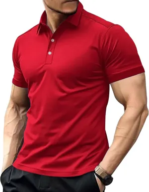 Men's Regular Fit Solid Workout Polo T-Shirts Lapel Short Sleeve Summer Tees Classic Casual Solid Outdoor T-Shirt