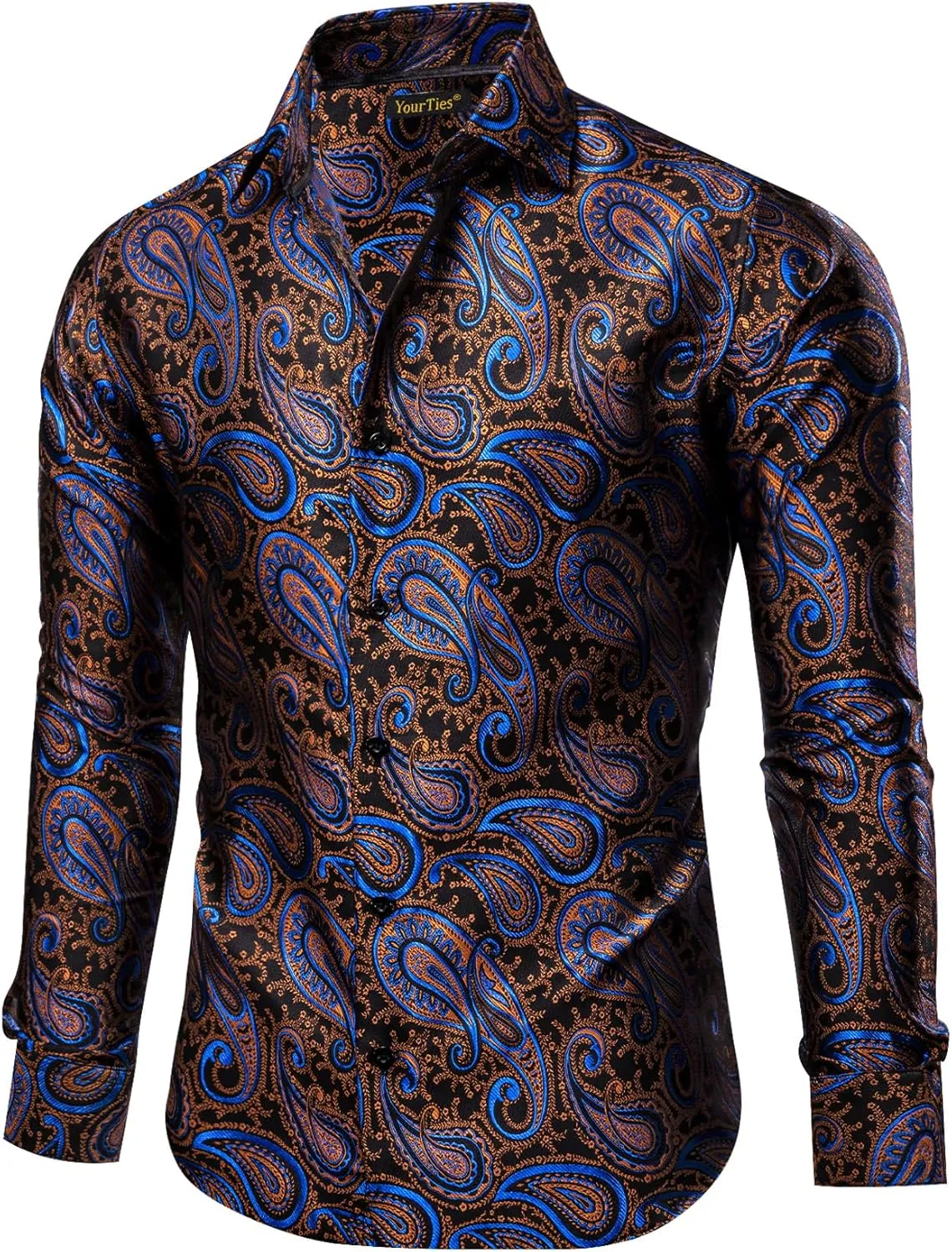 Mens Silk Paisley Dress Shirt Casual Button Down Shirt Long Sleeve Western Floral Shirts Wedding Party Holiday