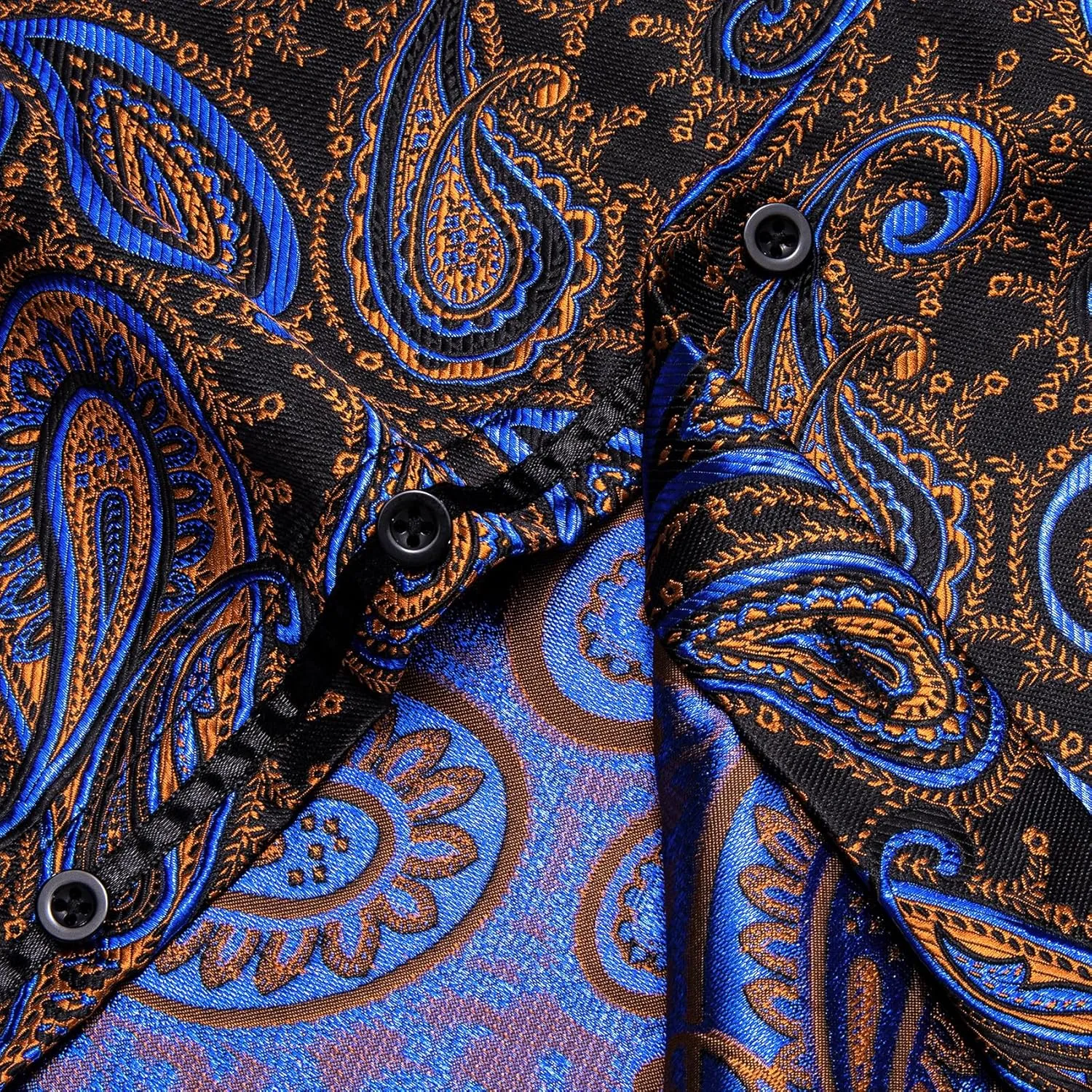 Mens Silk Paisley Dress Shirt Casual Button Down Shirt Long Sleeve Western Floral Shirts Wedding Party Holiday