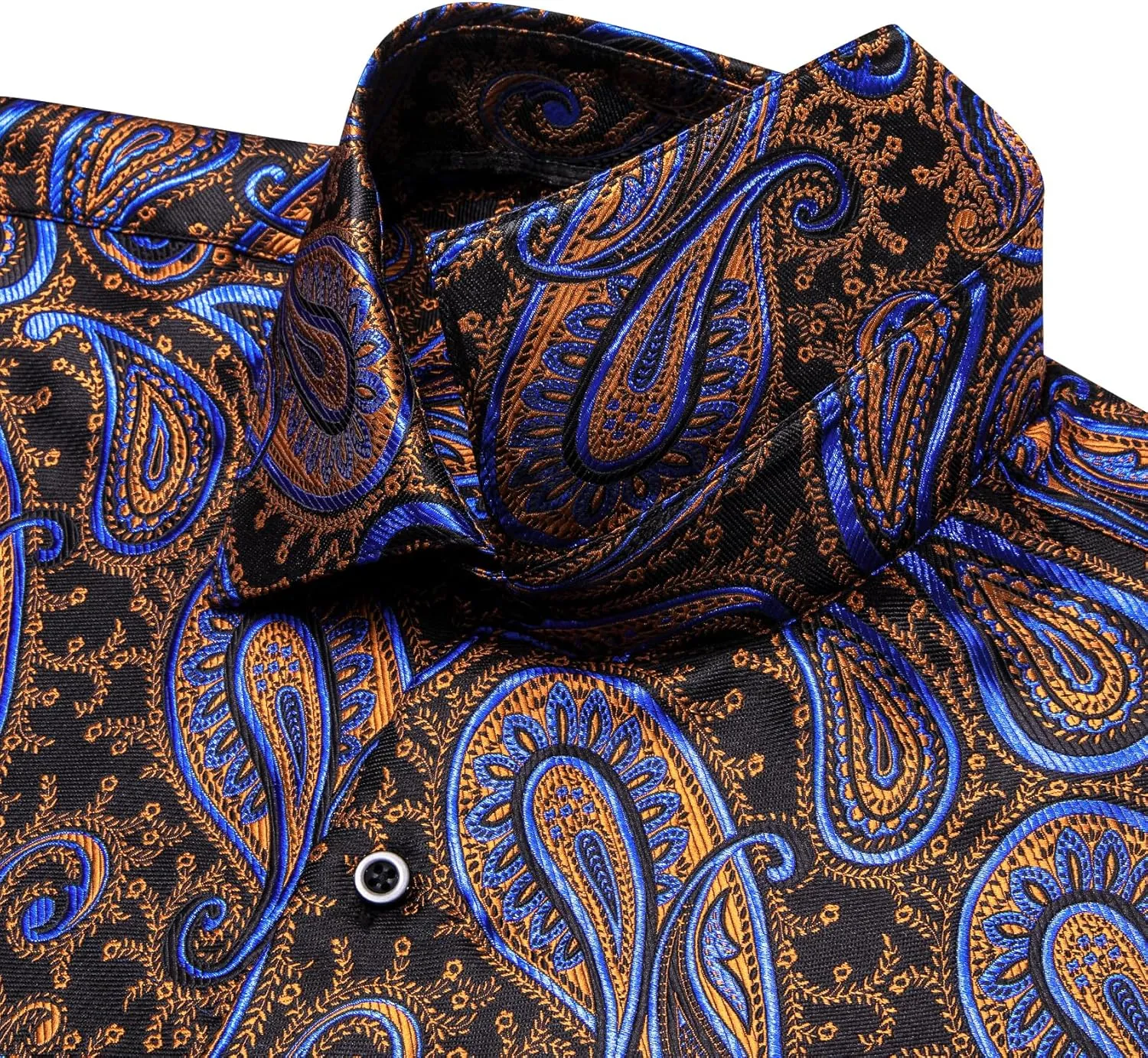 Mens Silk Paisley Dress Shirt Casual Button Down Shirt Long Sleeve Western Floral Shirts Wedding Party Holiday