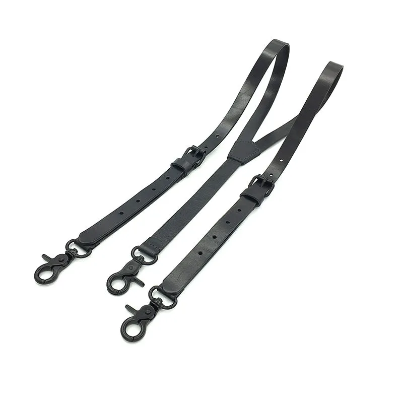 Men's Suspenders,Quick Open Wedding Groomsmen Leather Suspender in Black