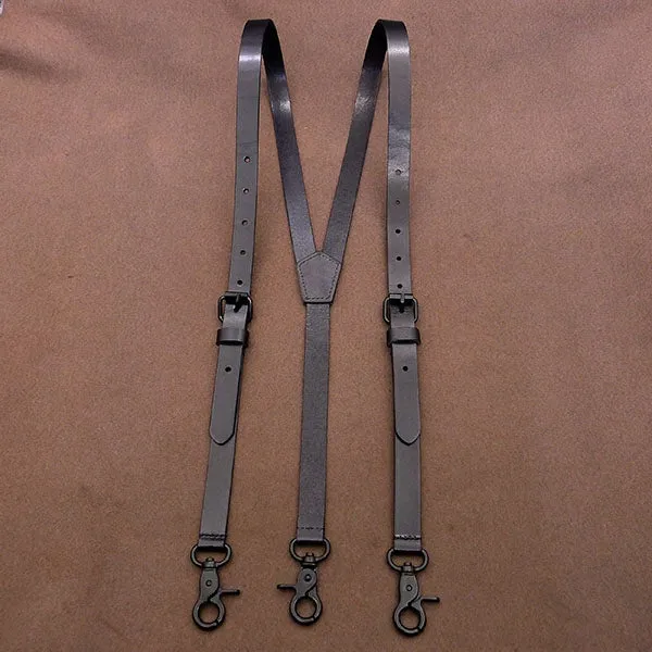 Men's Suspenders,Quick Open Wedding Groomsmen Leather Suspender in Black