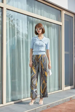 Mist Blue Butterfly Collar Knitted T-shirt