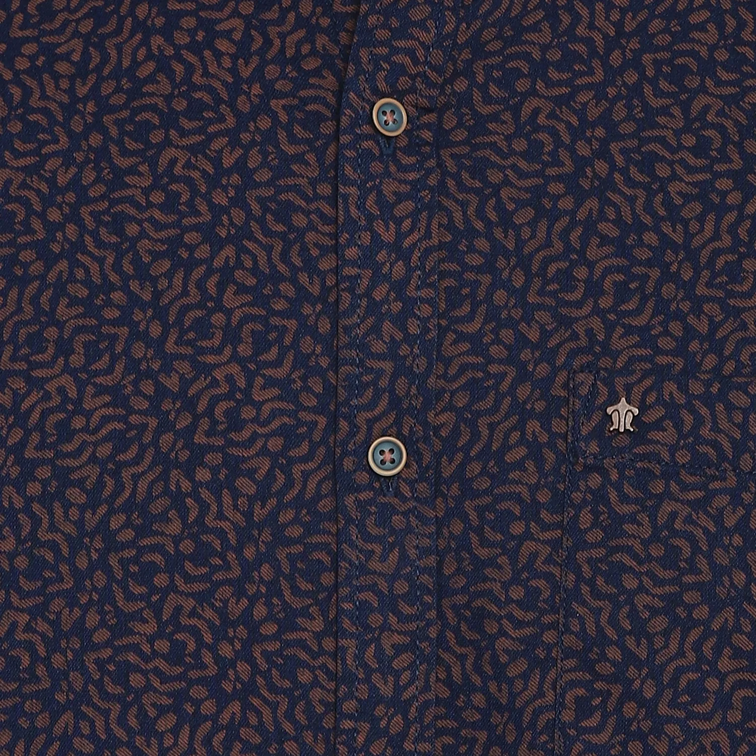 Navy Cotton Printed Slim Fit Shirt