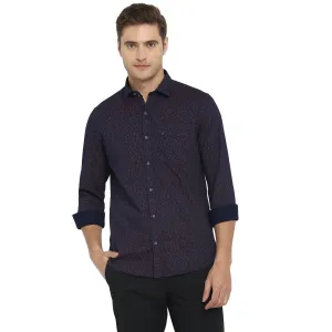 Navy Cotton Printed Slim Fit Shirt