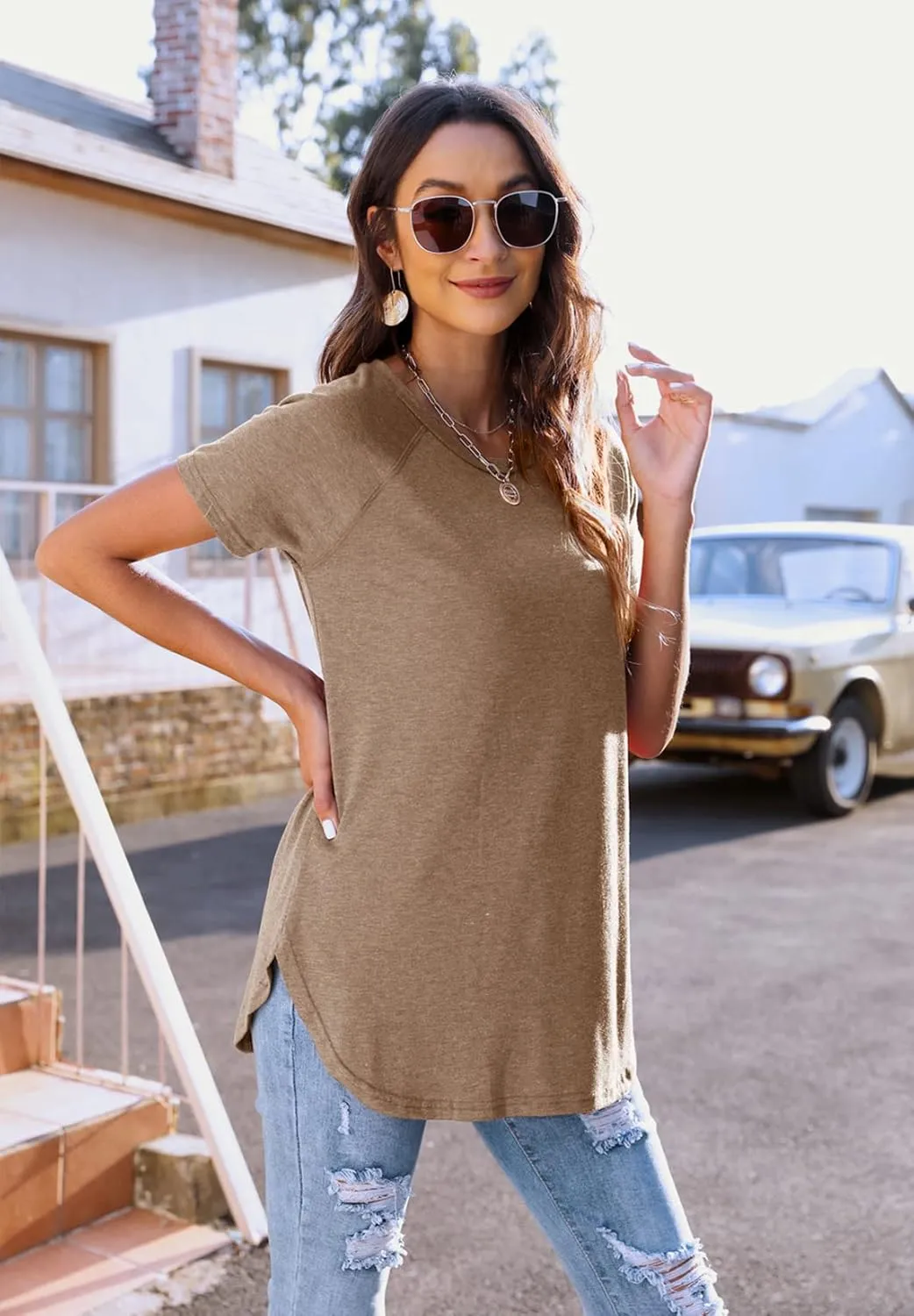 Newchoice Women's Casual Batwing Long Sleeve T Shirt Round Neck Basic Loose Tunic Tops