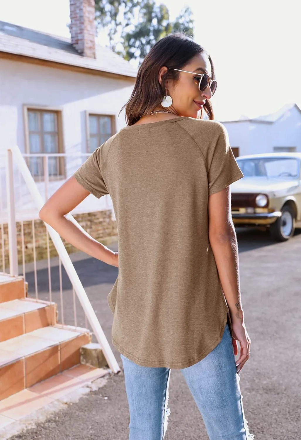 Newchoice Women's Casual Batwing Long Sleeve T Shirt Round Neck Basic Loose Tunic Tops