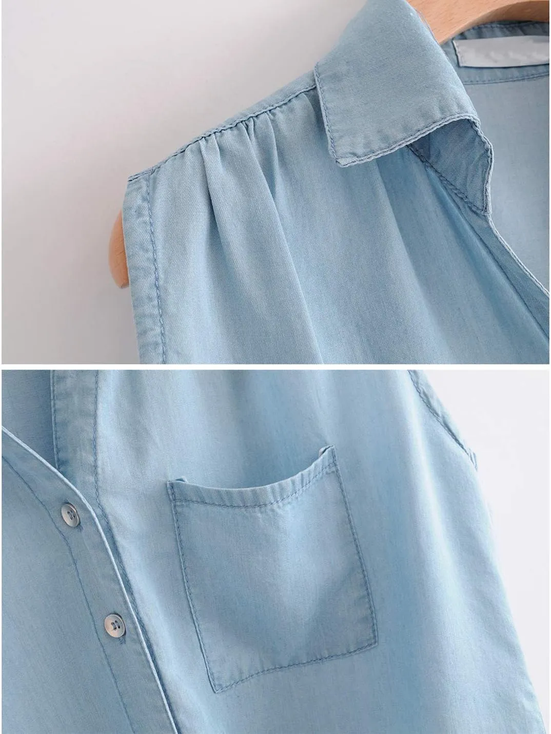 Omoone Women's 3/4 Sleeve Denim Crop Top Tie Knot Shirt Cardigan