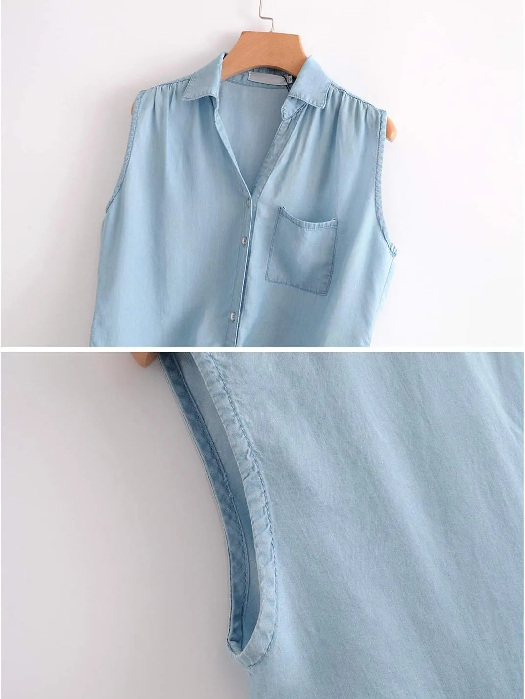 Omoone Women's 3/4 Sleeve Denim Crop Top Tie Knot Shirt Cardigan