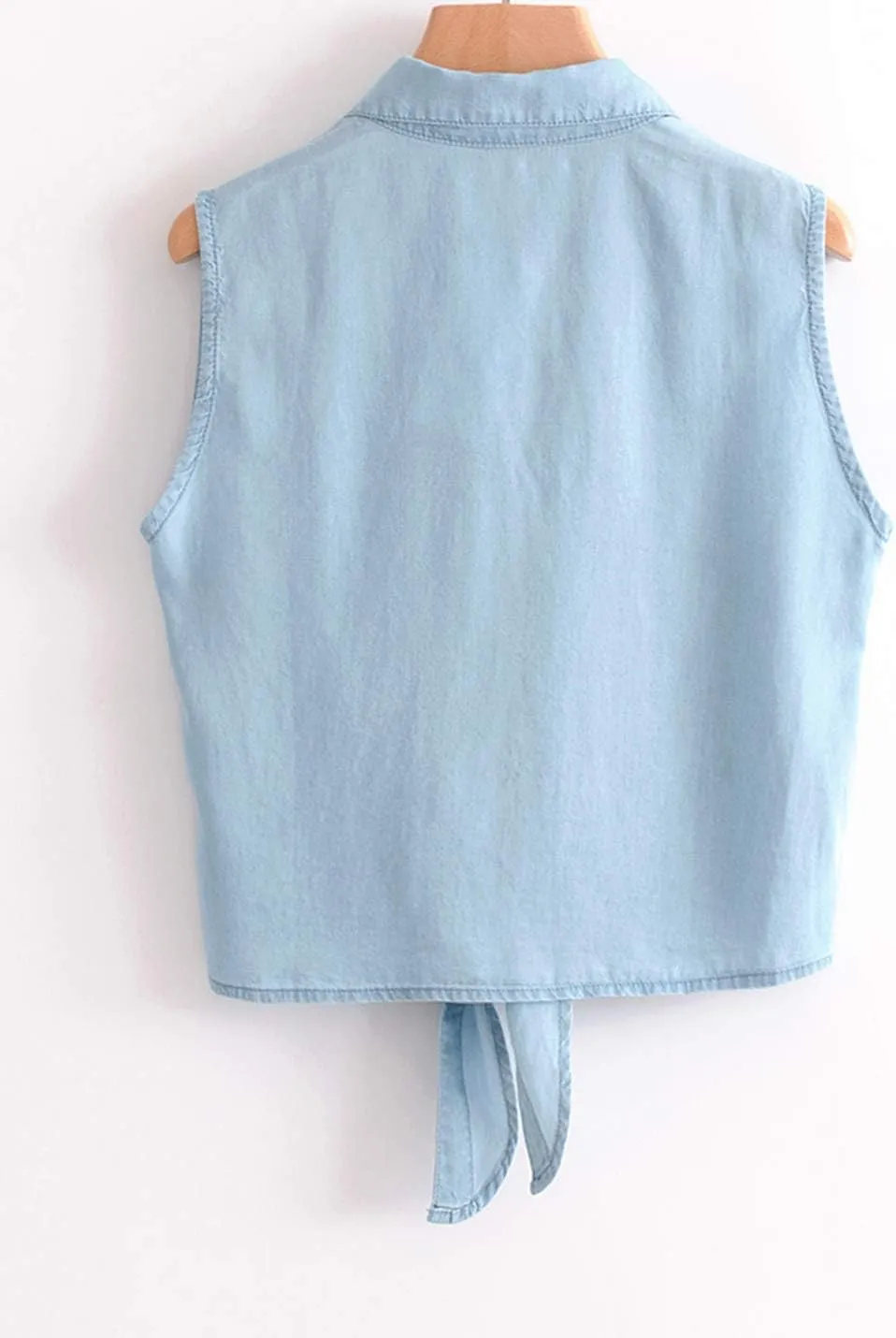 Omoone Women's 3/4 Sleeve Denim Crop Top Tie Knot Shirt Cardigan