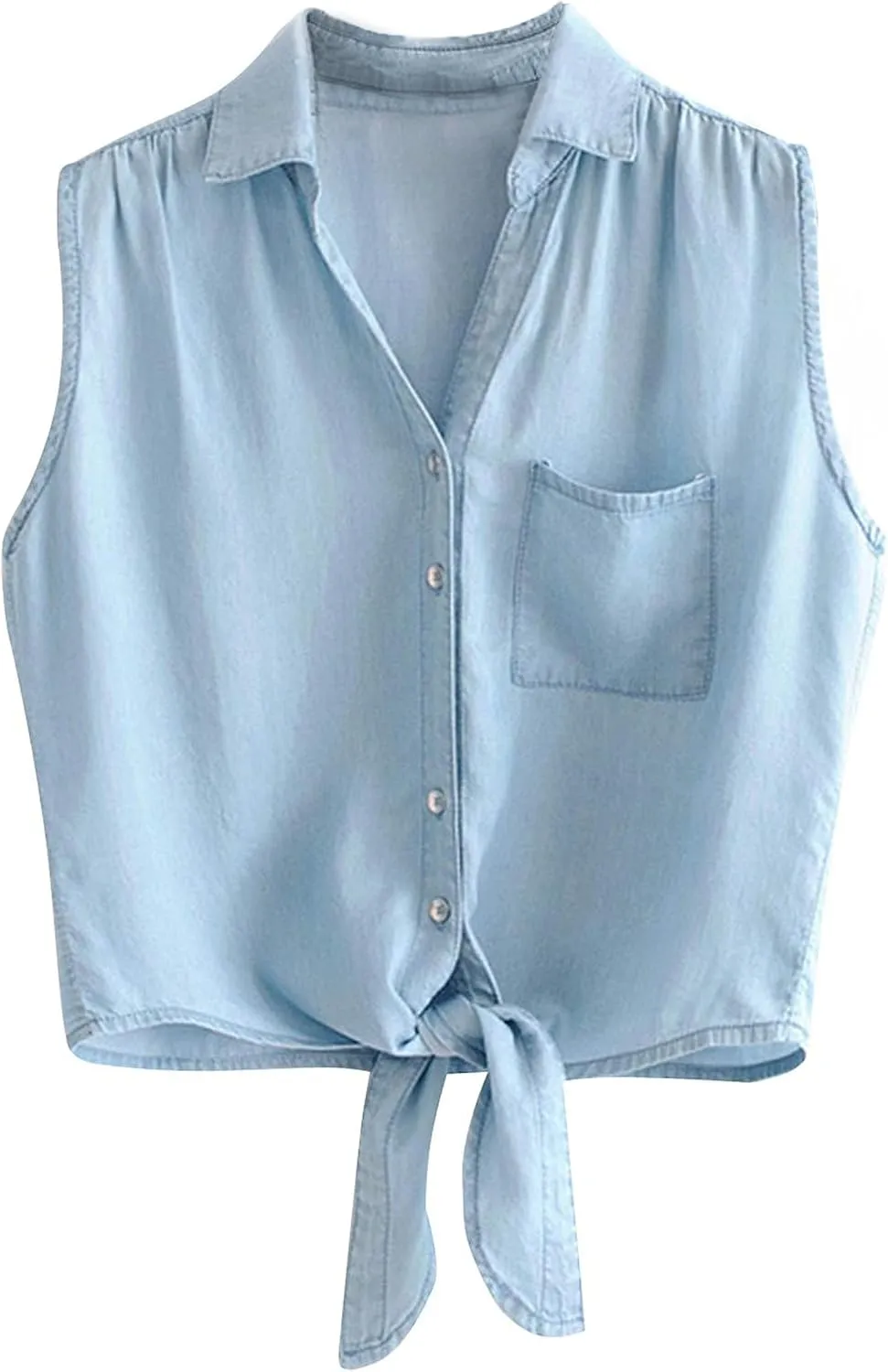 Omoone Women's 3/4 Sleeve Denim Crop Top Tie Knot Shirt Cardigan