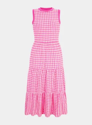 Paula Gingham Cotton Knitted Maxi Dress - Hot Pink