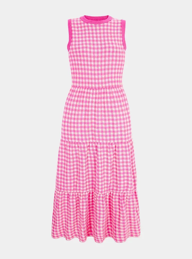 Paula Gingham Cotton Knitted Maxi Dress - Hot Pink