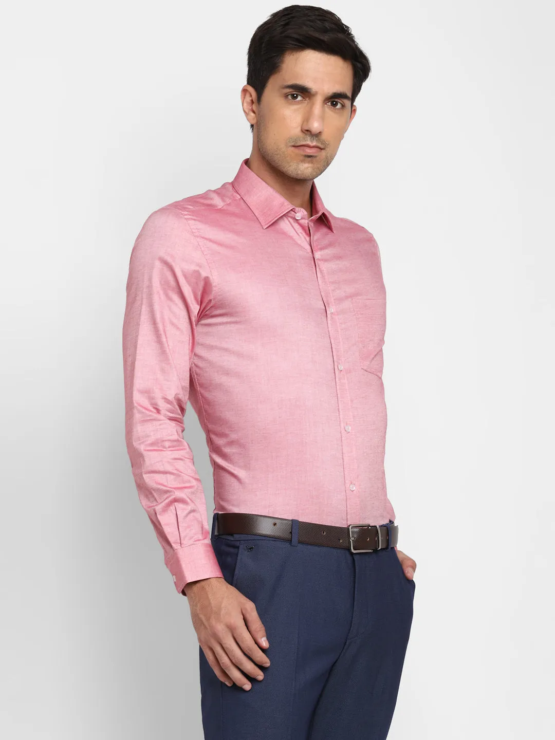 Pink Cotton Solid Slim Fit Shirt